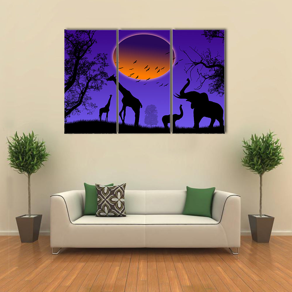 Moonlit Jungle Animal Silhouettes Canvas Wall Art