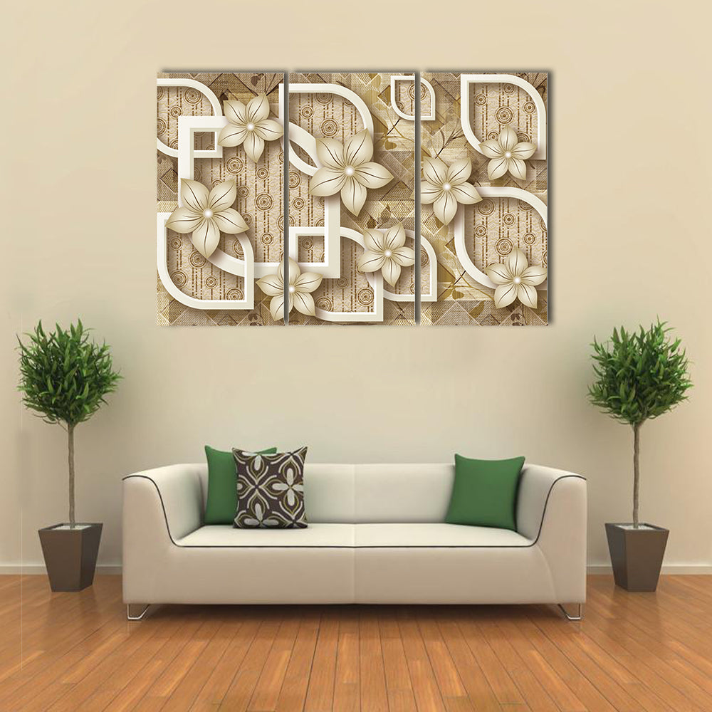 3d Floral Geometric Composition Canvas Wall Art