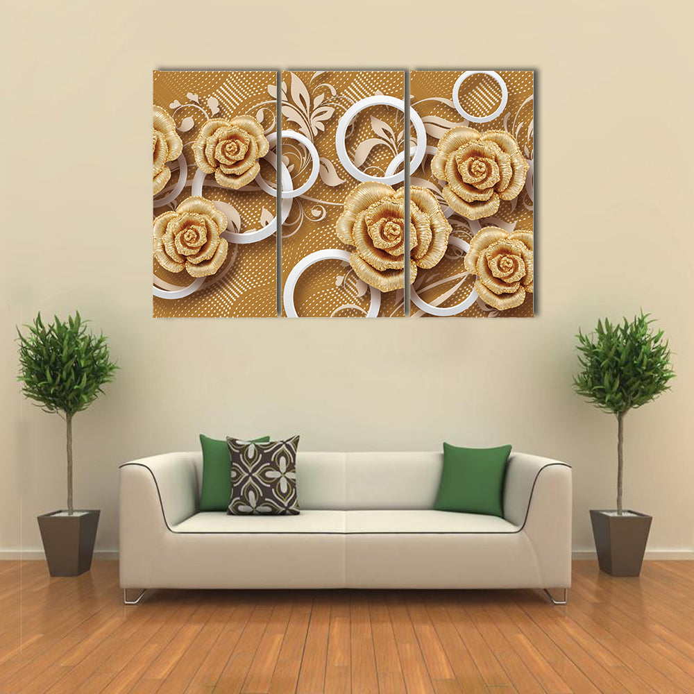 3d Golden Rose Flower Canvas Wall Art