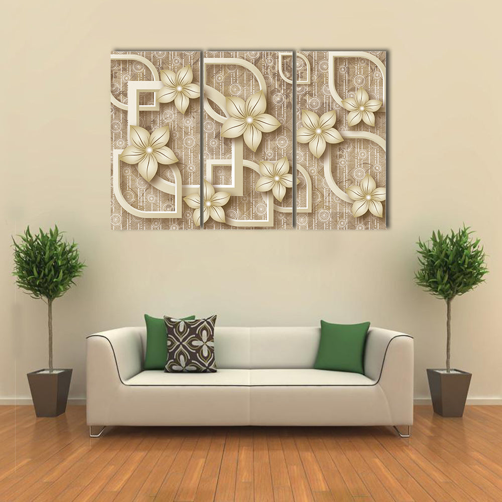3d Stylized Flowers with Geometric Frames Canvas Wall Art