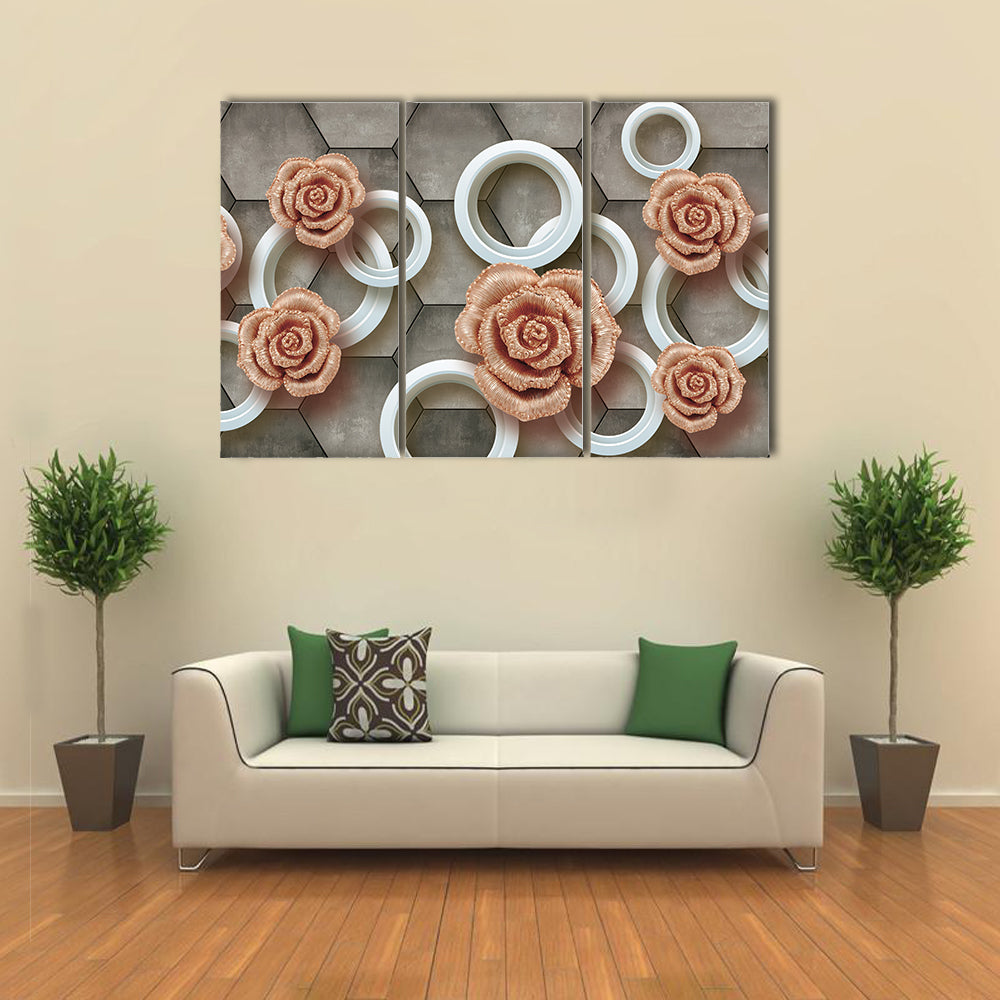 Rose-gold Roses on 3d Tiles Canvas Wall Art
