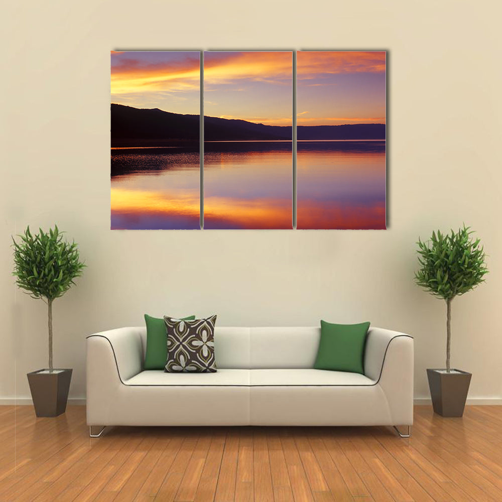 Wispy Clouds Over Lake at Sunset Canvas Wall Art