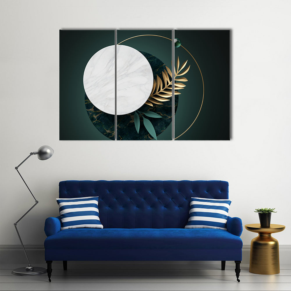 Green and Gold Geometric Botanical Abstract Canvas Wall Art