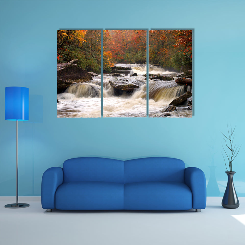 Autumn Mountain River In Carolina Canvas Wall Art