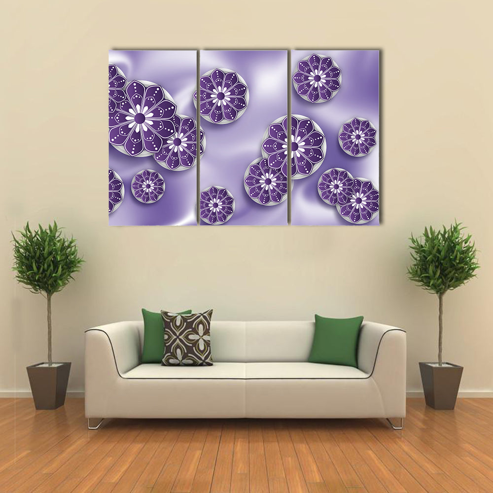 Blue Purple Mandala Floral Abstract Canvas Wall Art