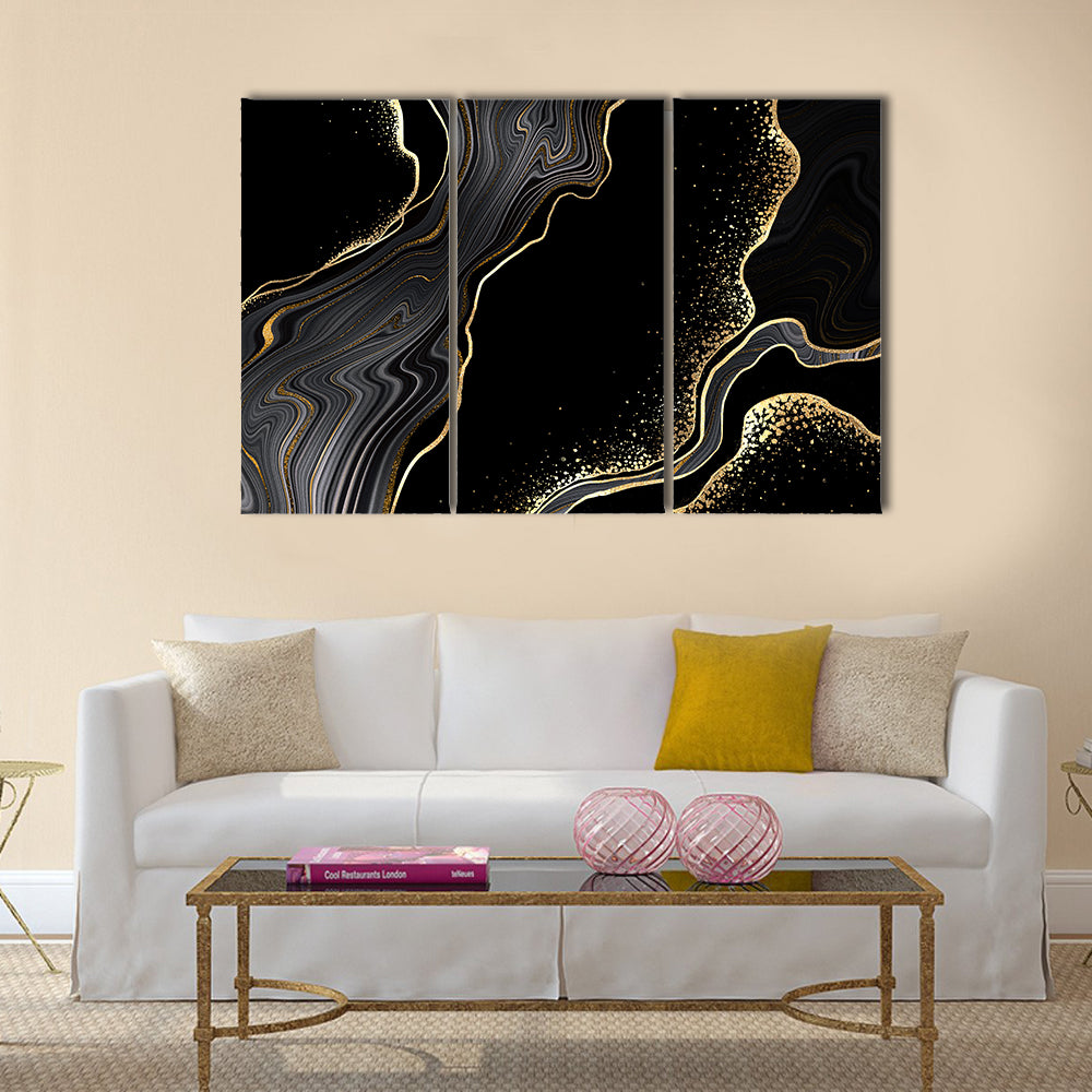Textured Black Marble With Gold Veins Canvas Wall Art