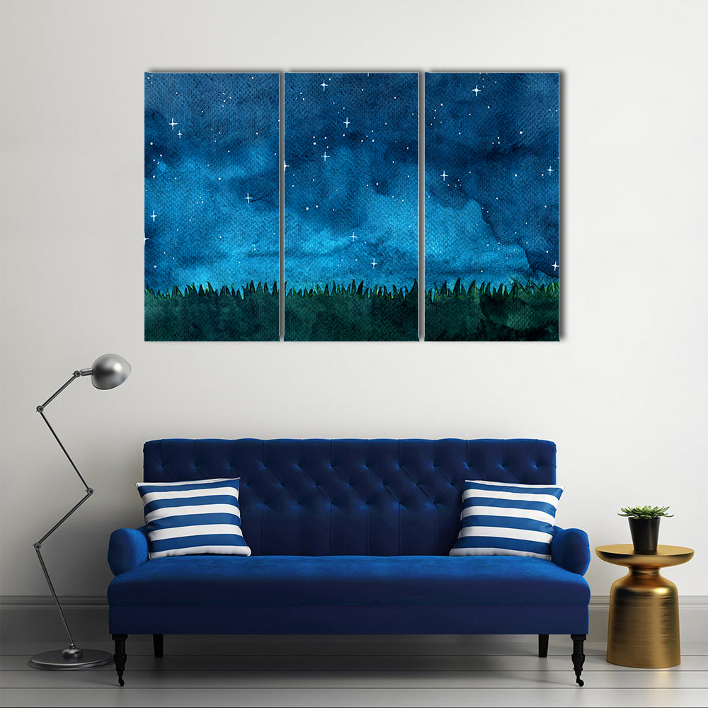Grass Meadow With Night Sky Canvas Wall Art