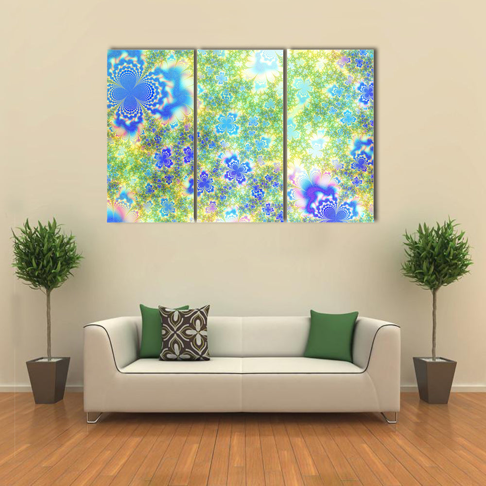 Fractal Floral Geometry in Blue and Green Canvas Wall Art