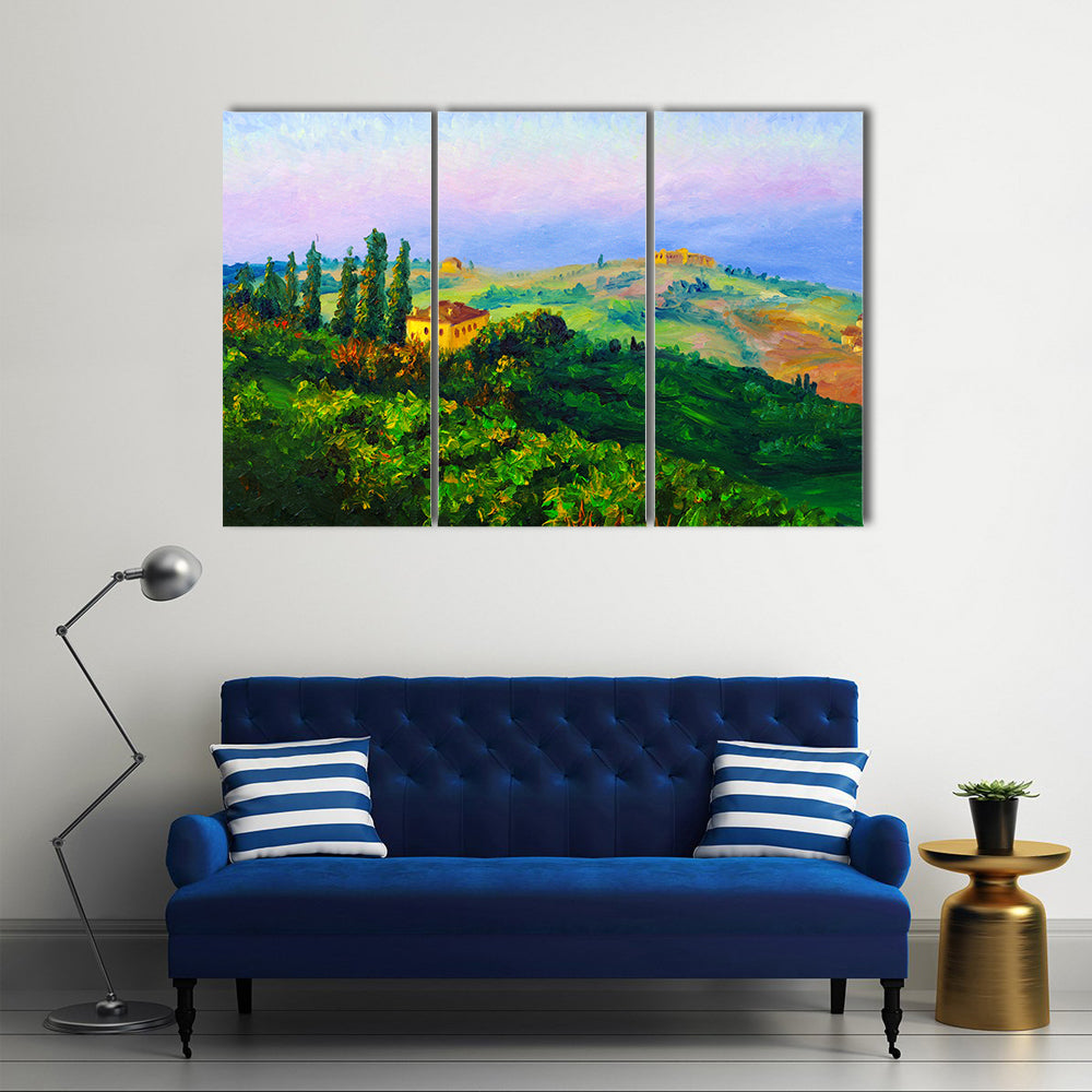 Hilltop Yellow Villa at Sunset Canvas Wall Art