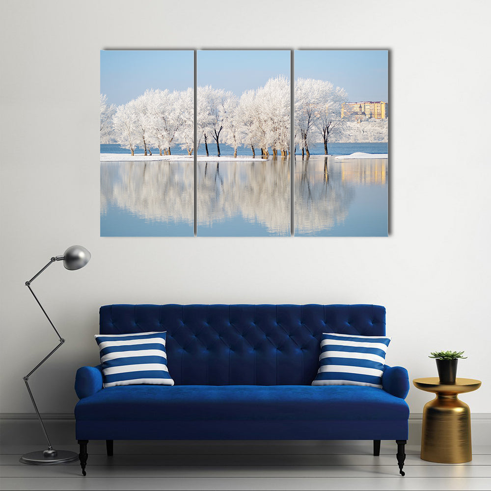 Winter Landscape By The River Canvas Wall Art