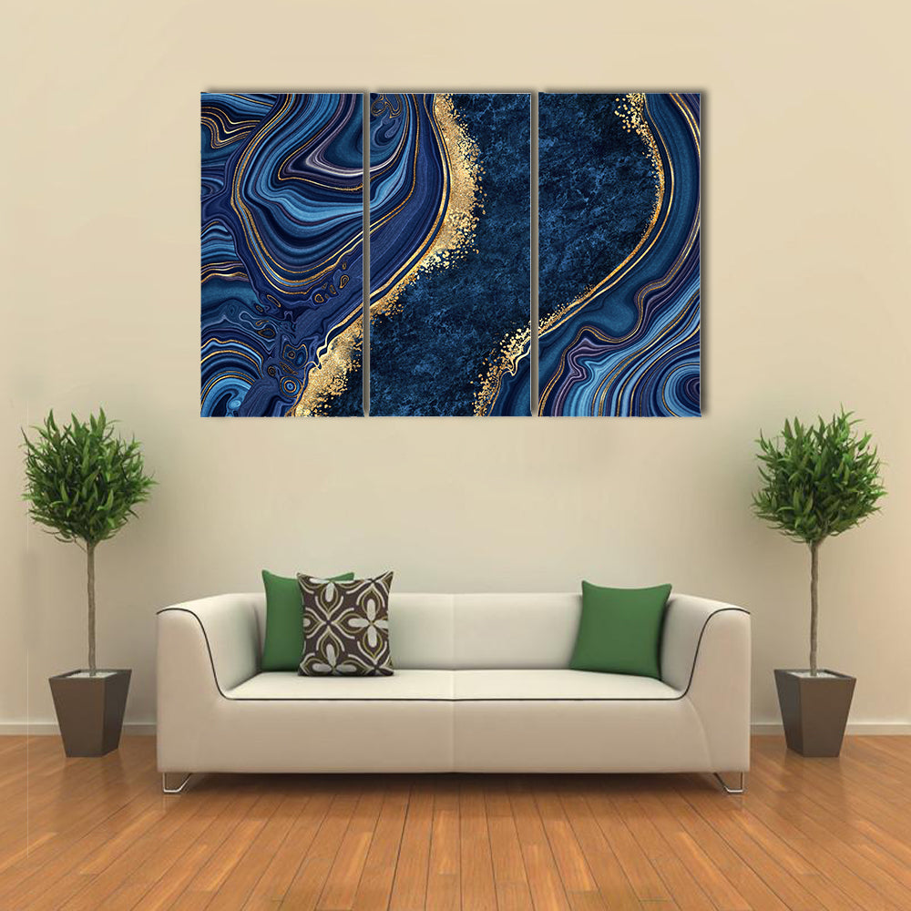 Blue Agate with Gold Veins Canvas Wall Art