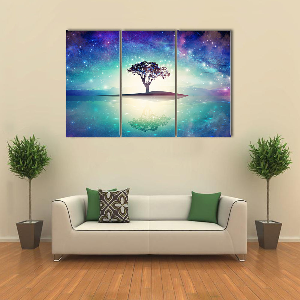 Meditation Tree Under Stars Canvas Wall Art