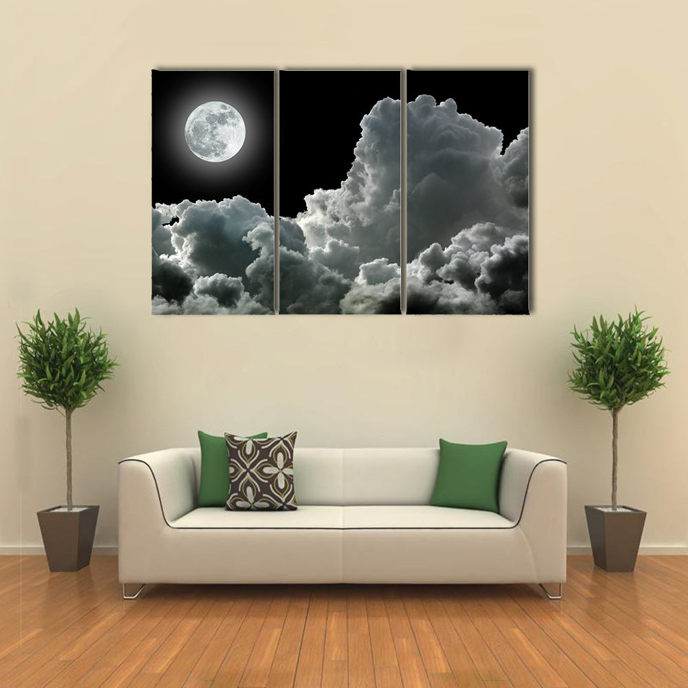 Moon In Black Stormy Clouds Canvas Wall Art