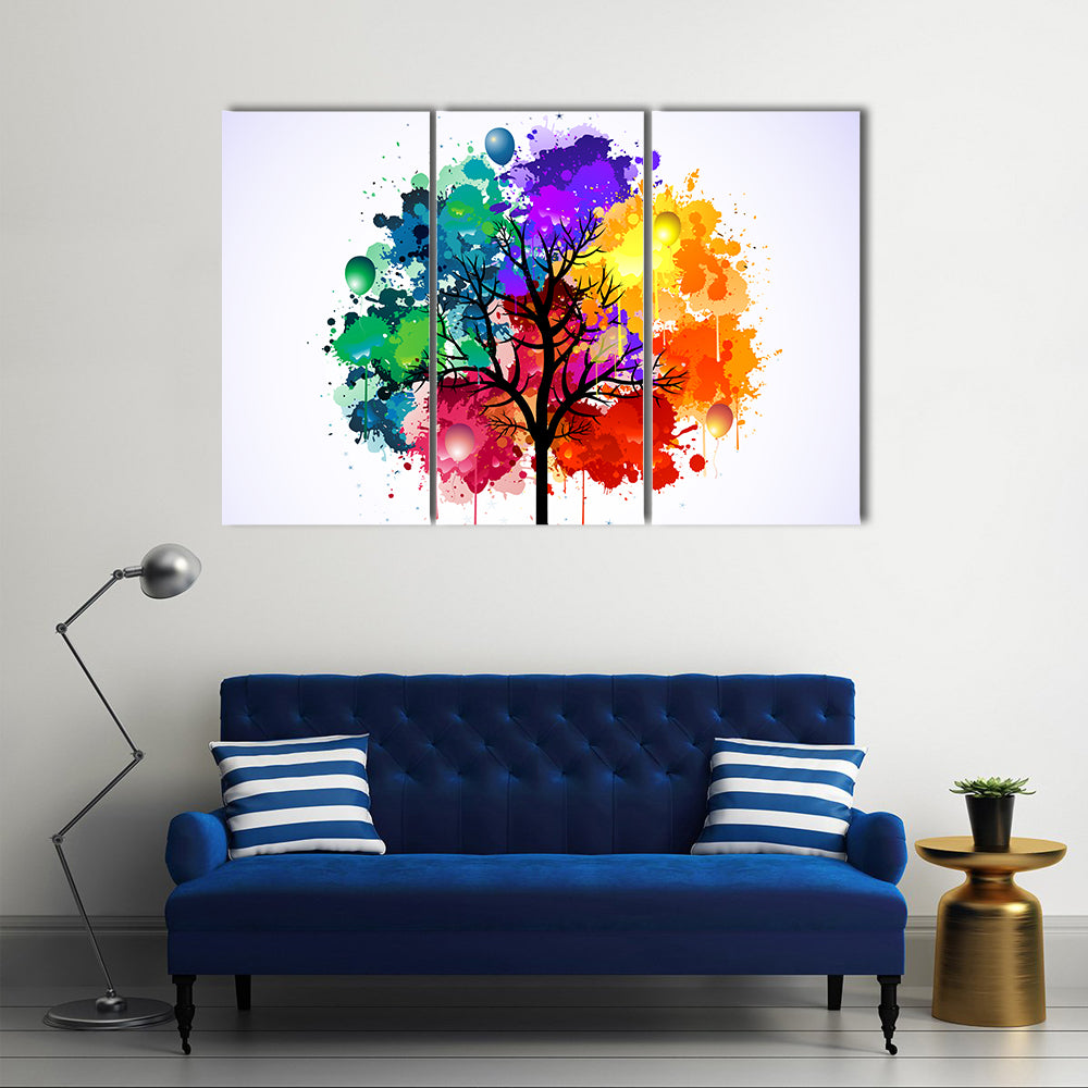 Colorful Abstract Tree with Balloons Canvas Wall Art