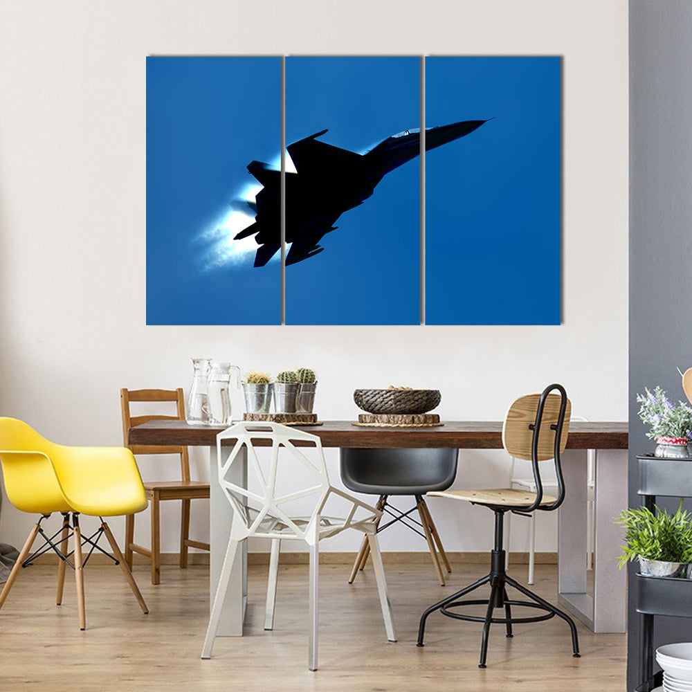 Military Fighter SU 27 Silhouette Canvas Wall Art