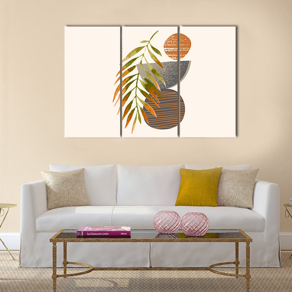 Tropical Palm Leaf with Textured Orange Circle Canvas Wall Art