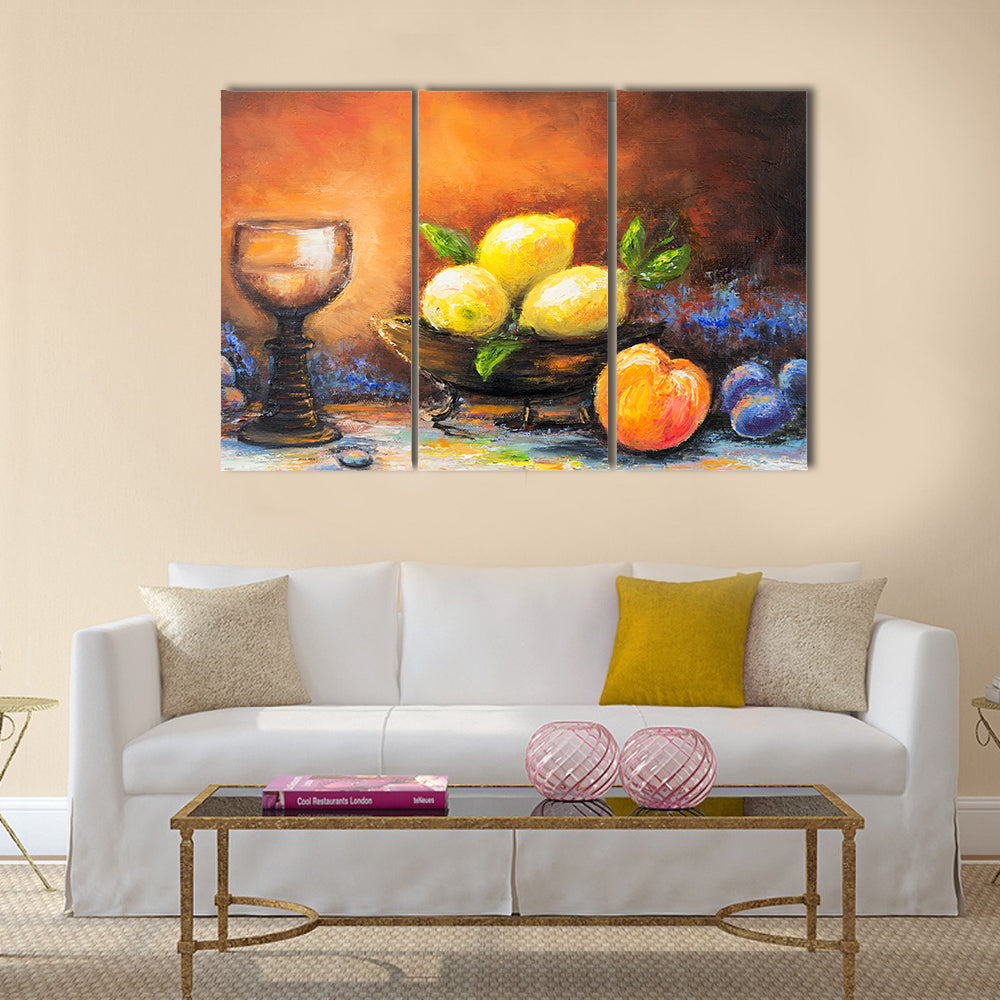 Lemons and Peach with Ornate Goblet Canvas Wall Art