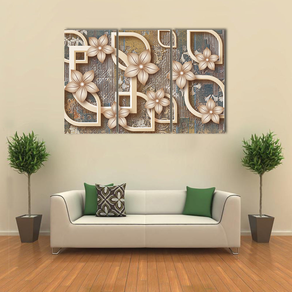 Gold Five-petal Floral Geometric Canvas Wall Art