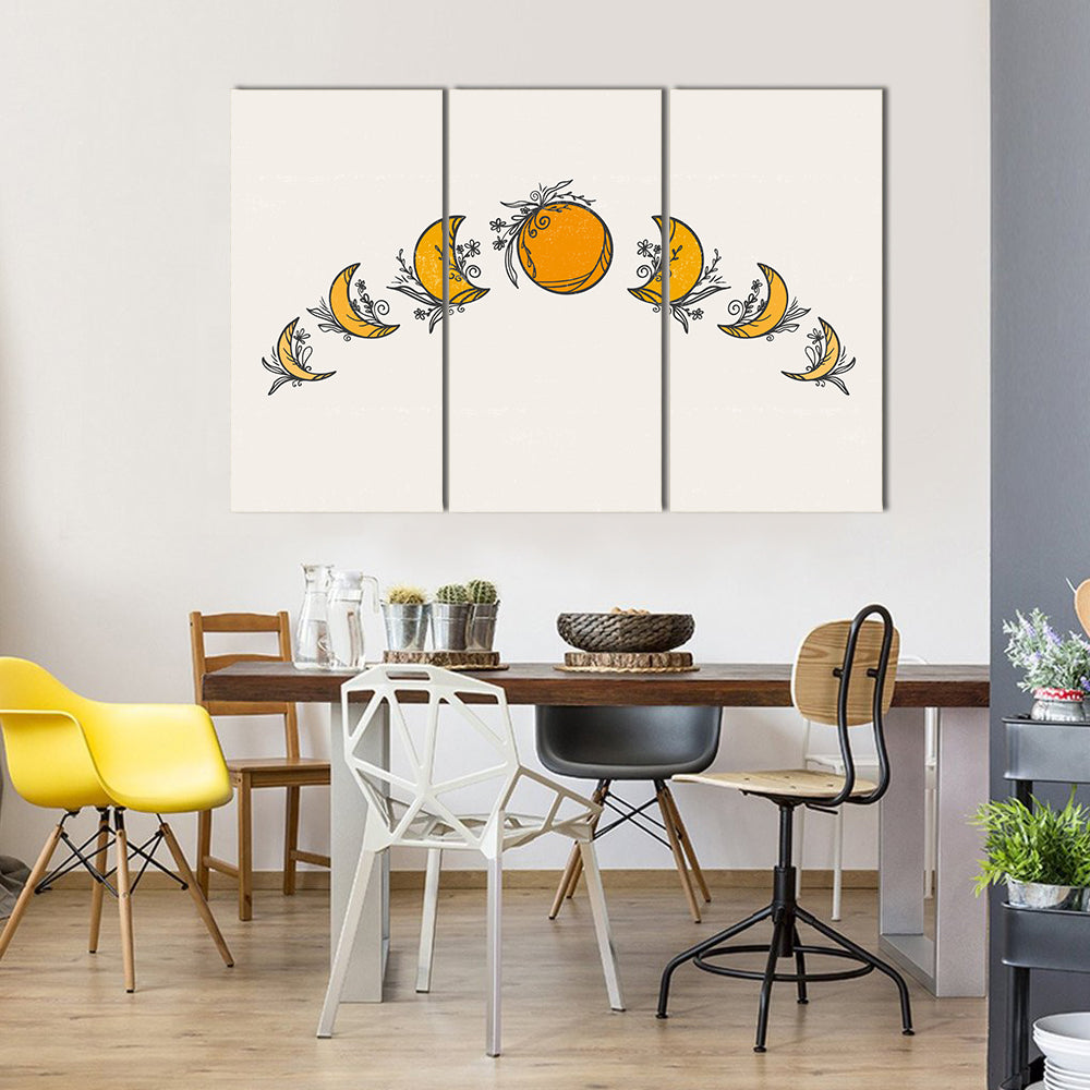 Minimalist Moon Phases Citrus Canvas Wall Art