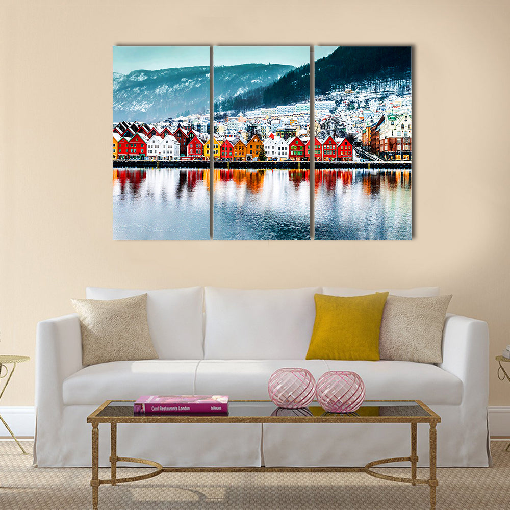Historical Buildings In Bergen Norway Canvas Wall Art