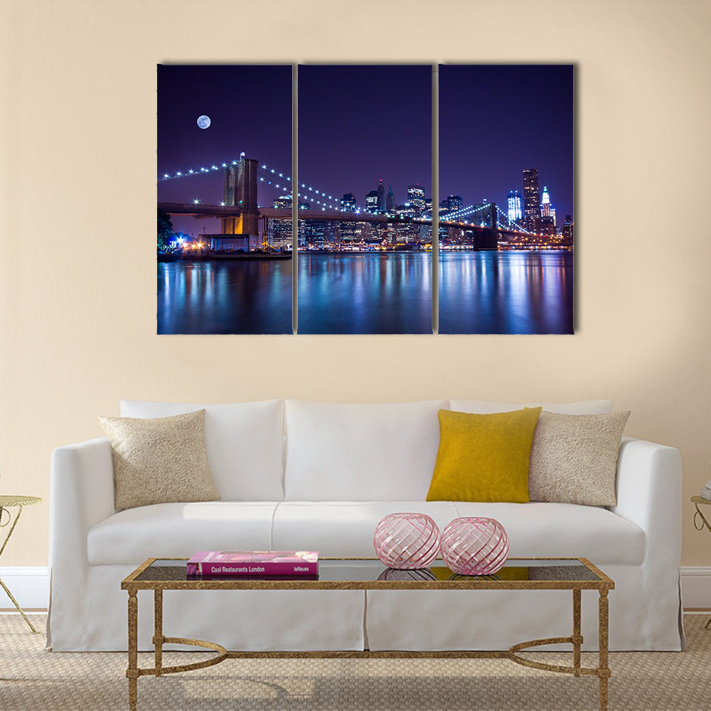 Brooklyn Bridge at Night Canvas Wall Art