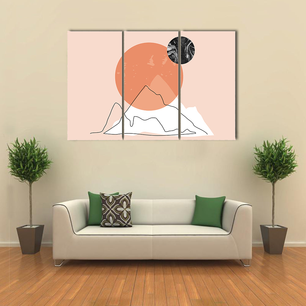 Peach Mountain Minimalist Line Canvas Wall Art