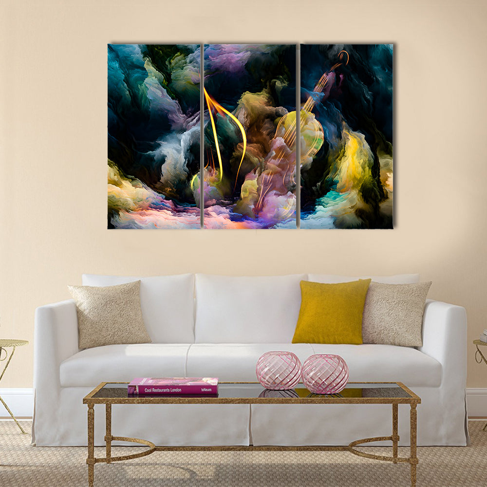 Golden Violin in Colorful Nebula Canvas Wall Art
