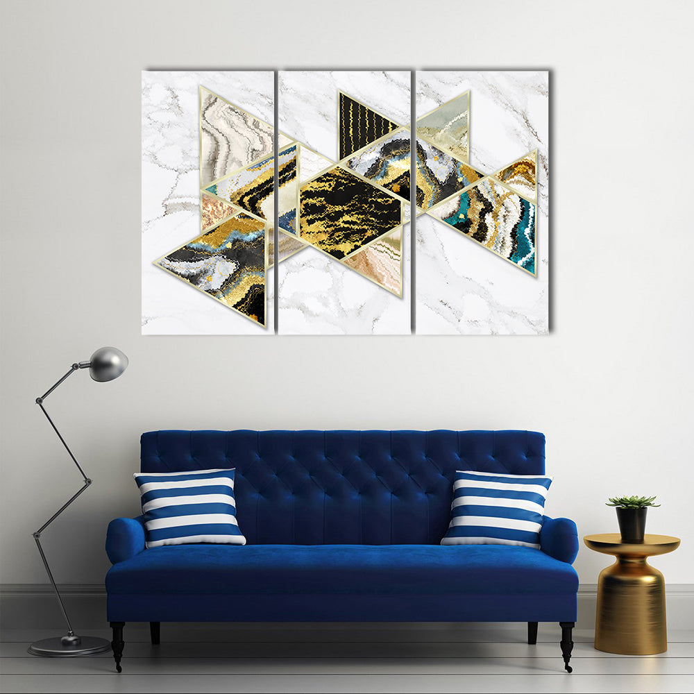 Gold-rimmed Geometric Geode on White Marble Canvas Wall Art