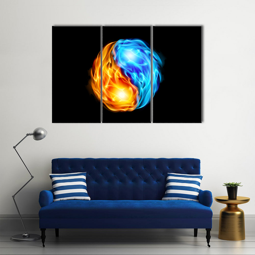 Yin Yang Symbol with Fire and Ice Canvas Wall Art