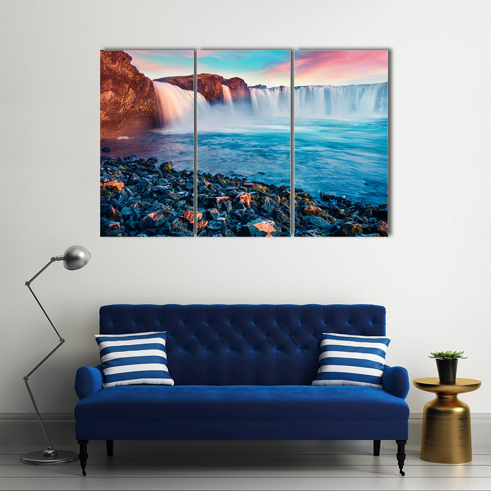 Skjalfandafljot River And Godafoss Waterfall In Iceland Canvas Wall Art