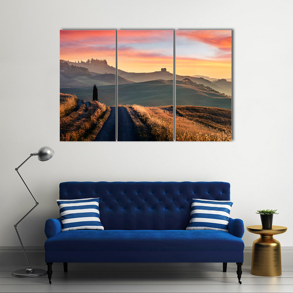 Sunrise Of Italian Countryside Canvas Wall Art