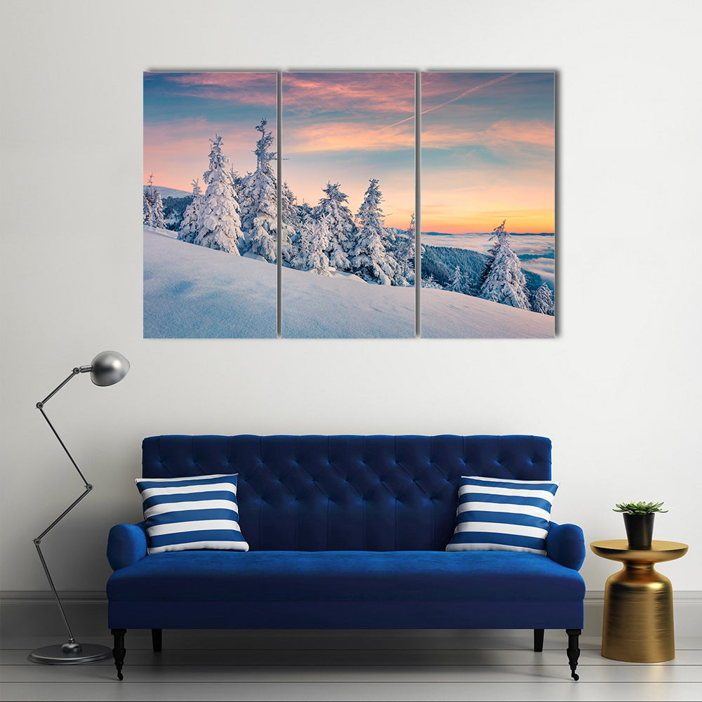 Winter Sunset In Carpathians Ukraine Canvas Wall Art