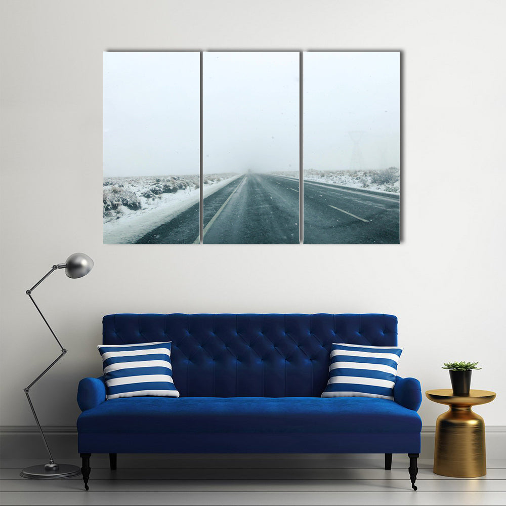 Mountain Road in Winter Storm Canvas Wall Art