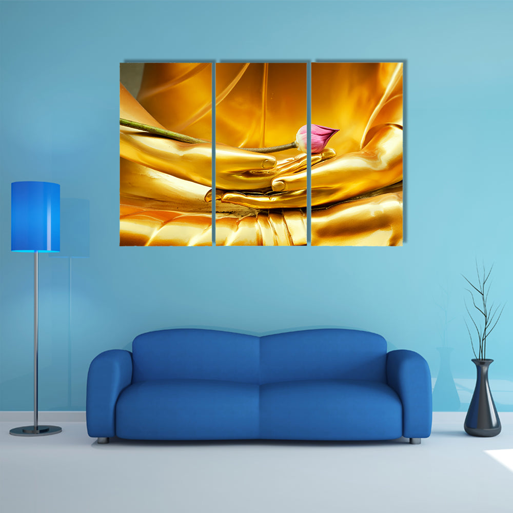 Lotus In Hand Of Buddha Canvas Wall Art