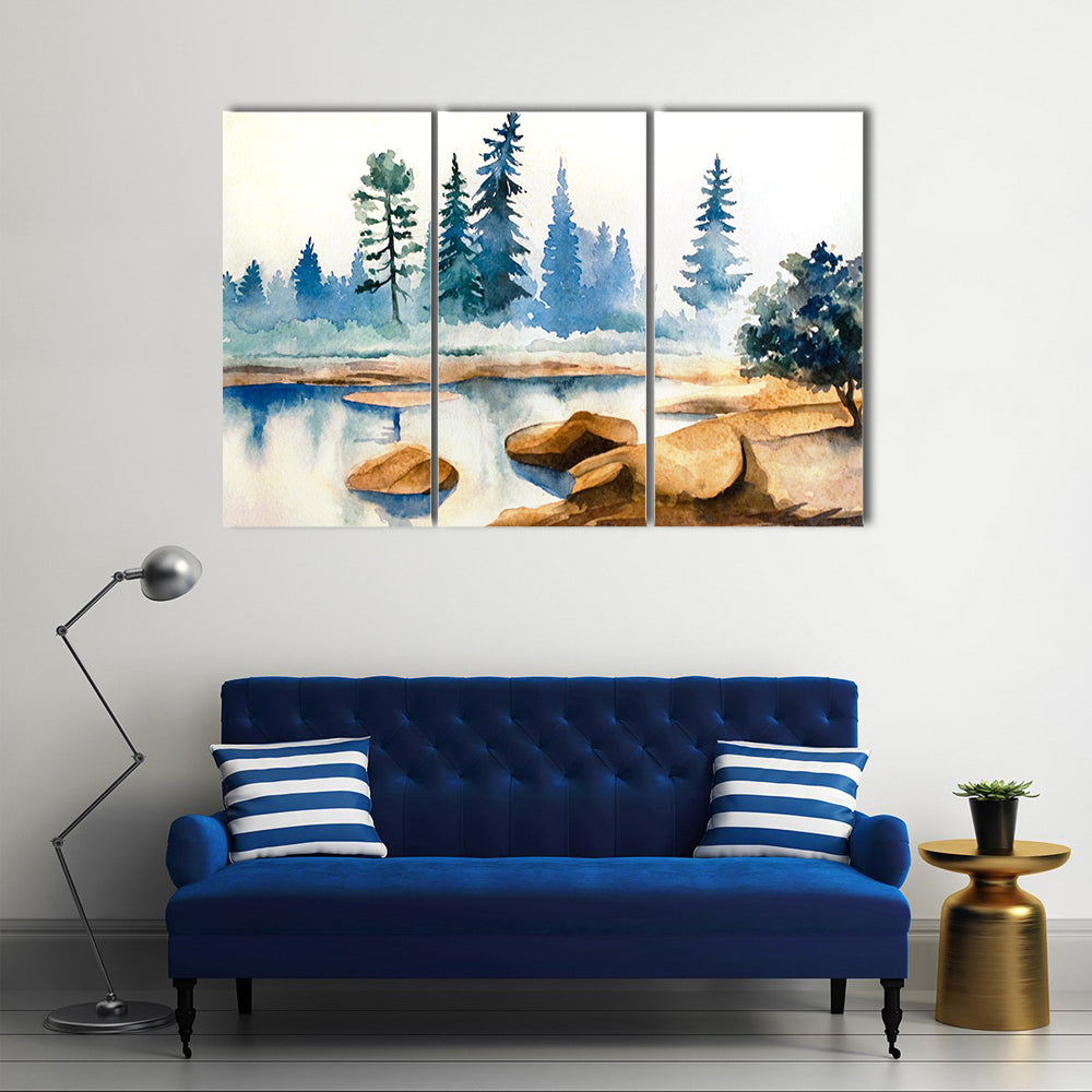 Watercolor Lake Landscape Canvas Wall Art