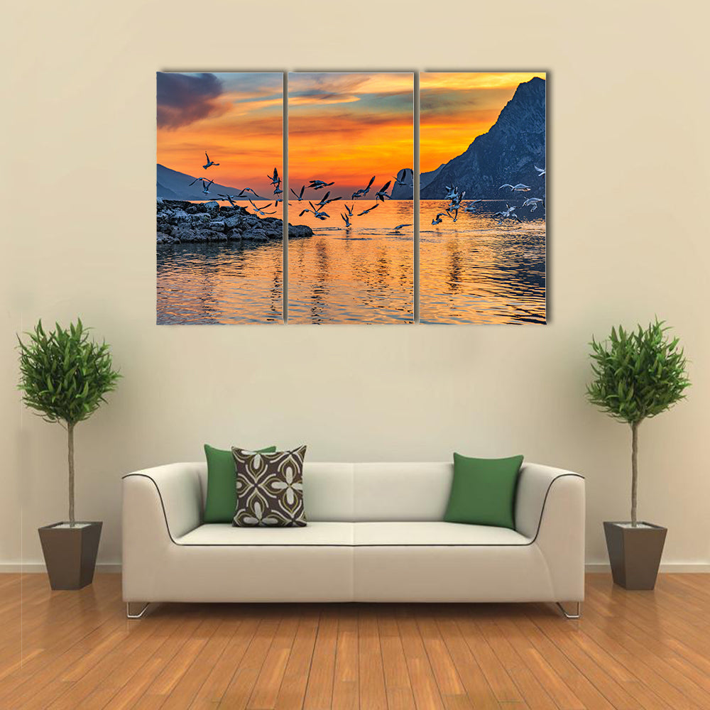 Sunset At Lake Garda In Italy Canvas Wall Art