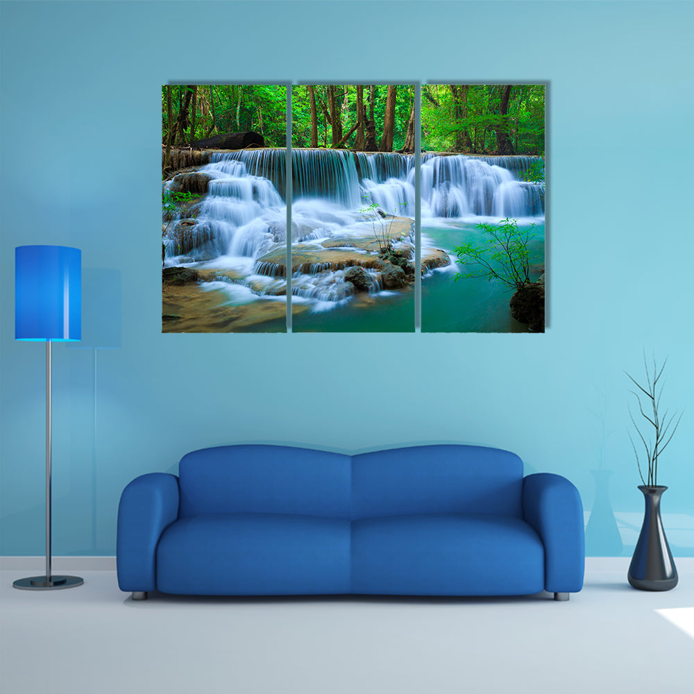 Huay Ma Khamin Waterfall In Kanchanaburi Thailand Canvas Wall Art