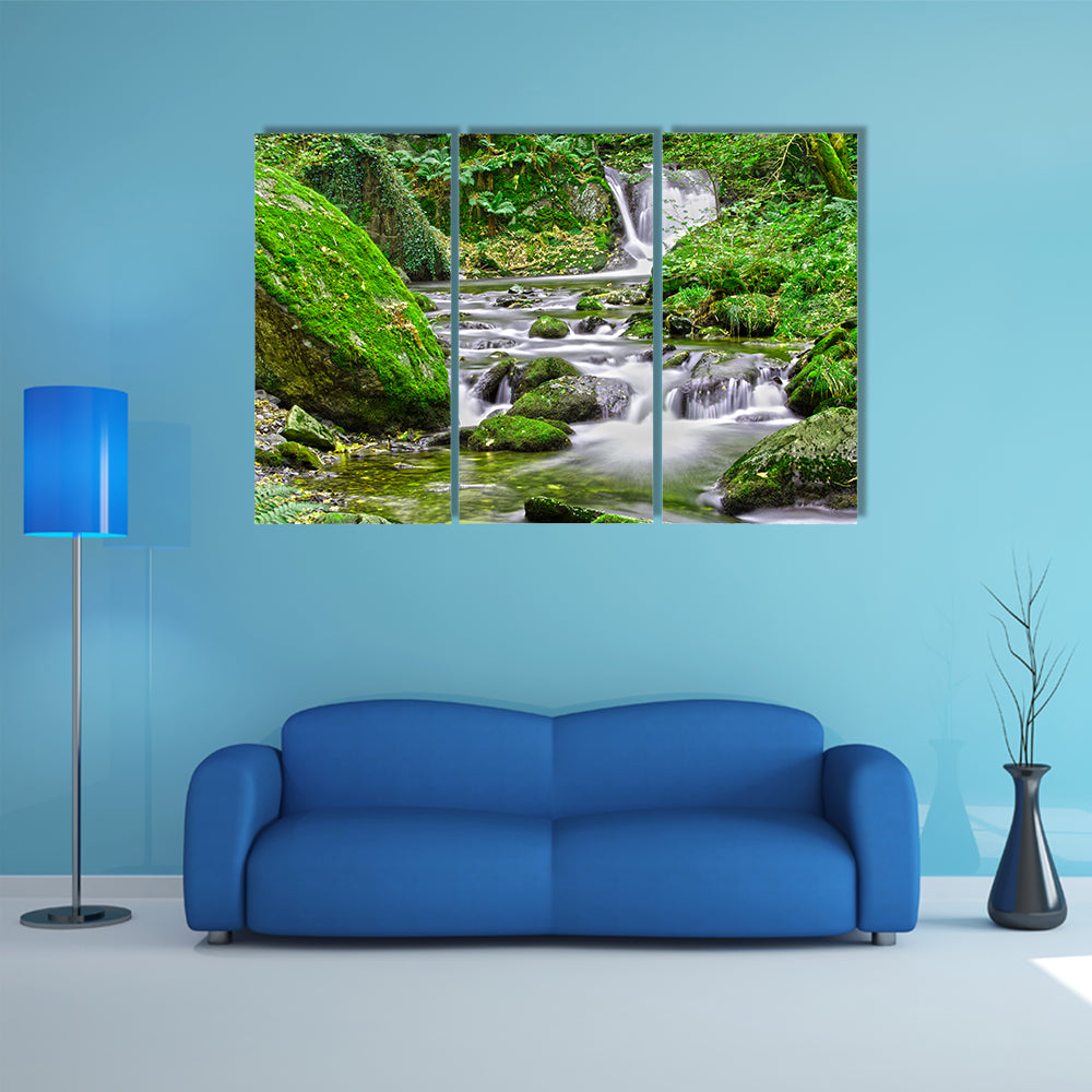Tranquil Forest Stream And Waterfall Canvas Wall Art