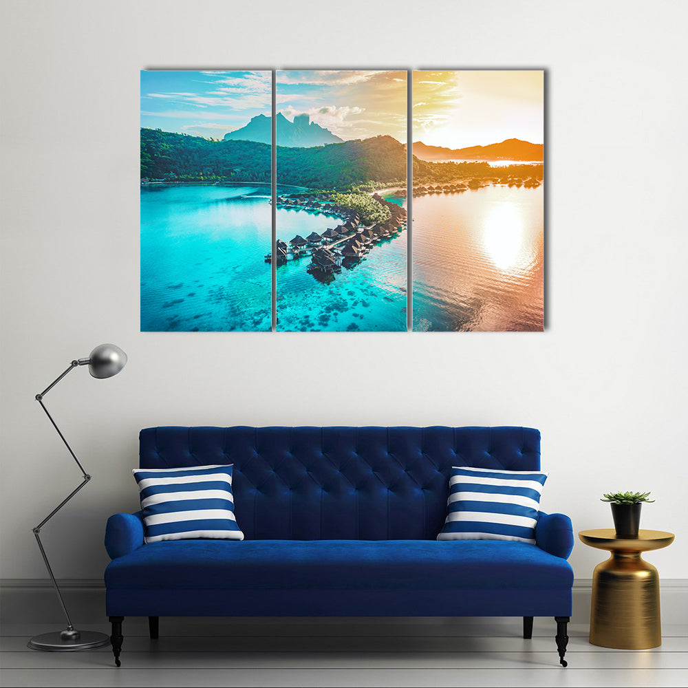 Bora Bora Overwater Bungalows at Sunset Canvas Wall Art