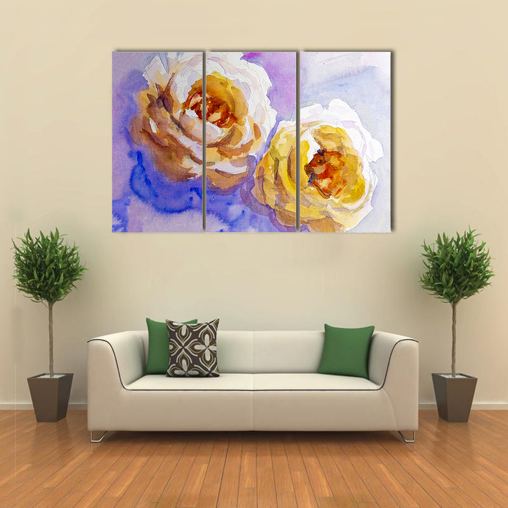 Two Yellow Roses Watercolor Painting Canvas Wall Art