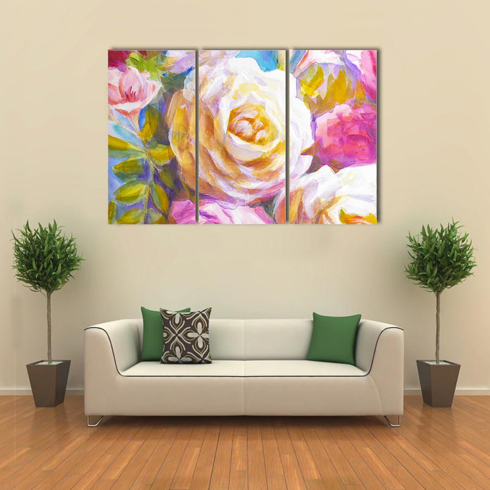 Peonies and Roses Bouquet Sketch Canvas Wall Art