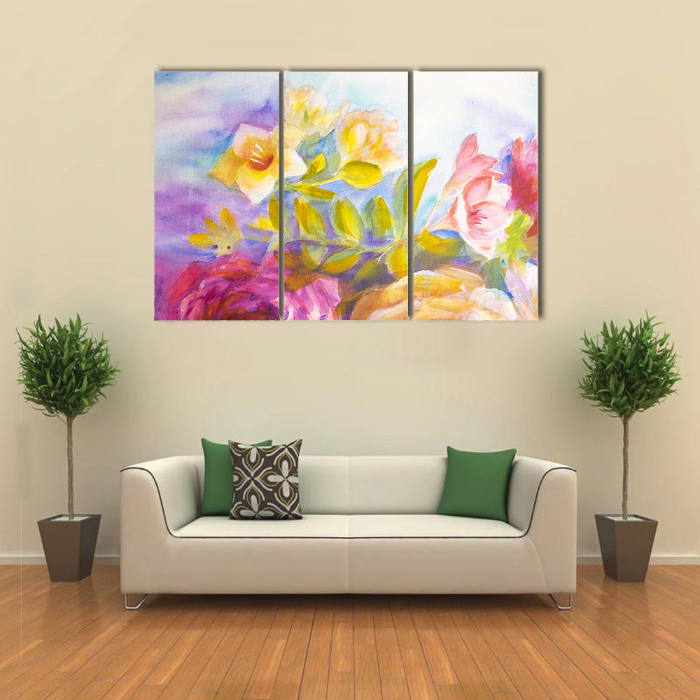 Artistic Peonies And Roses Bouquet Canvas Wall Art