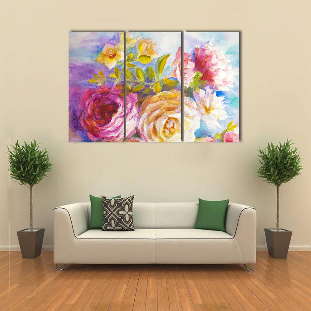 Roses And Peonies Bouquet Canvas Wall Art