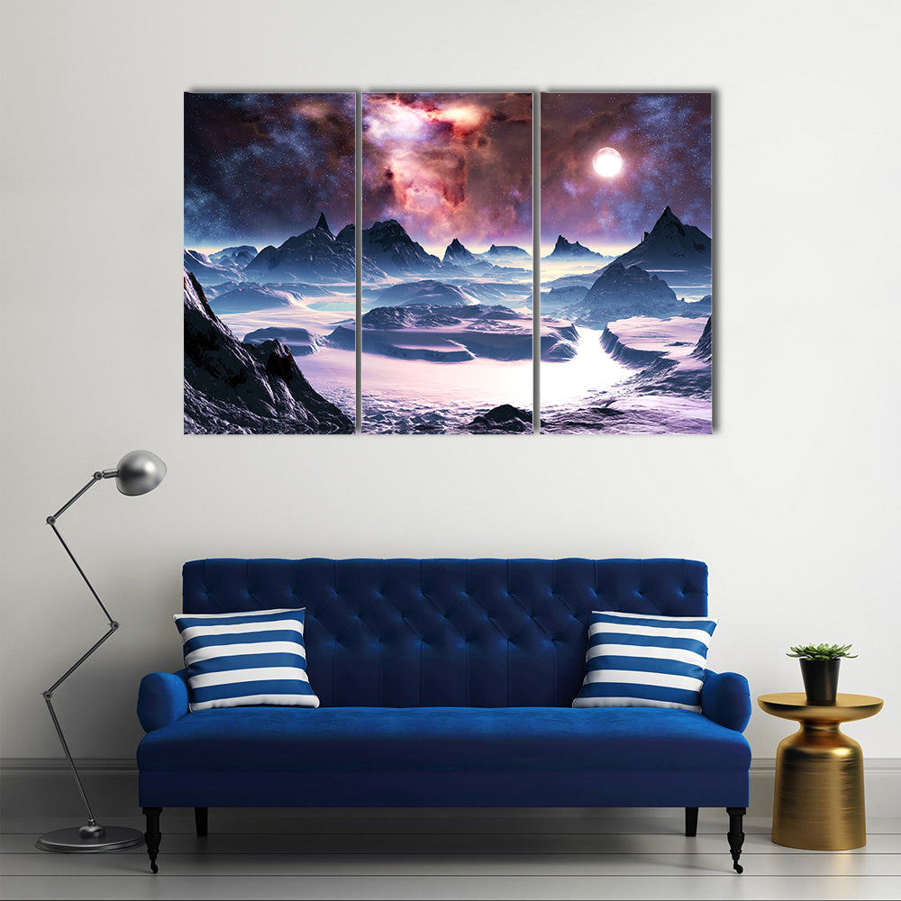Winter Aurora Over Alien Landscape Canvas Wall Art