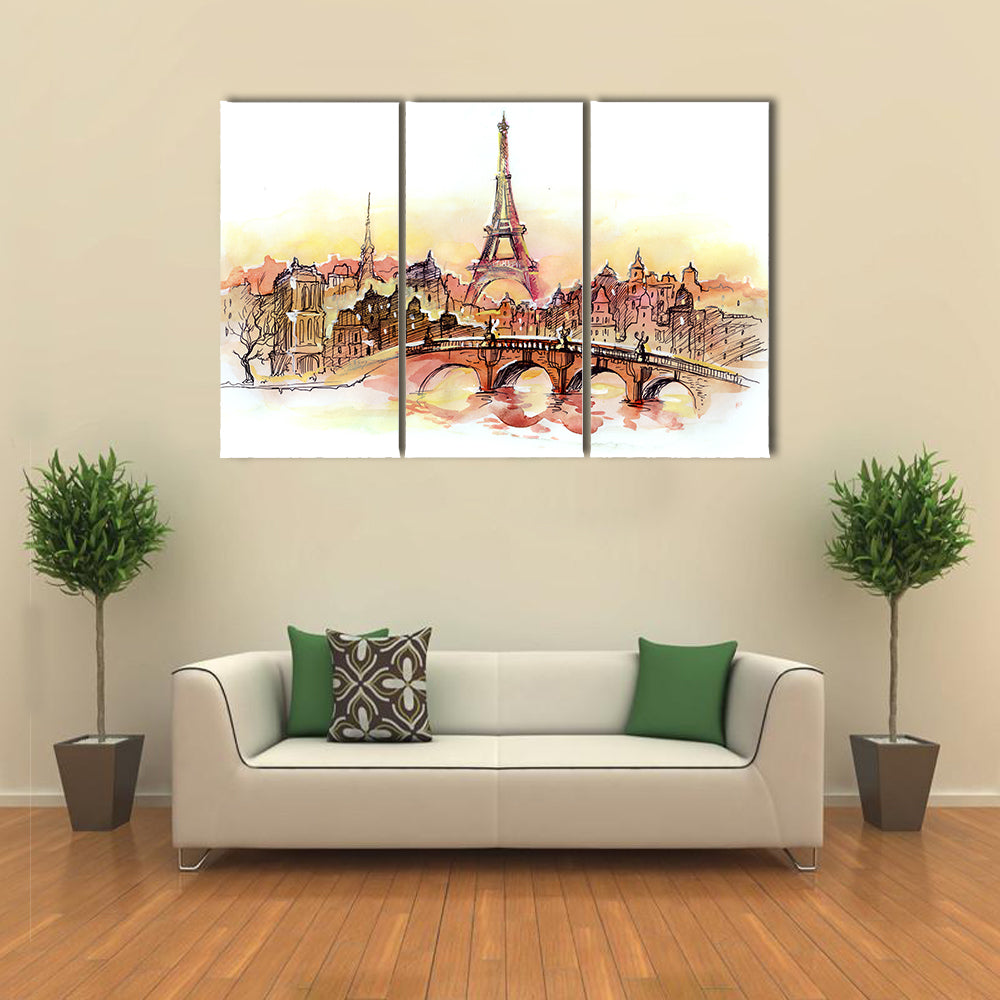 Paris Sunset Skyline with Eiffel Tower Canvas Wall Art