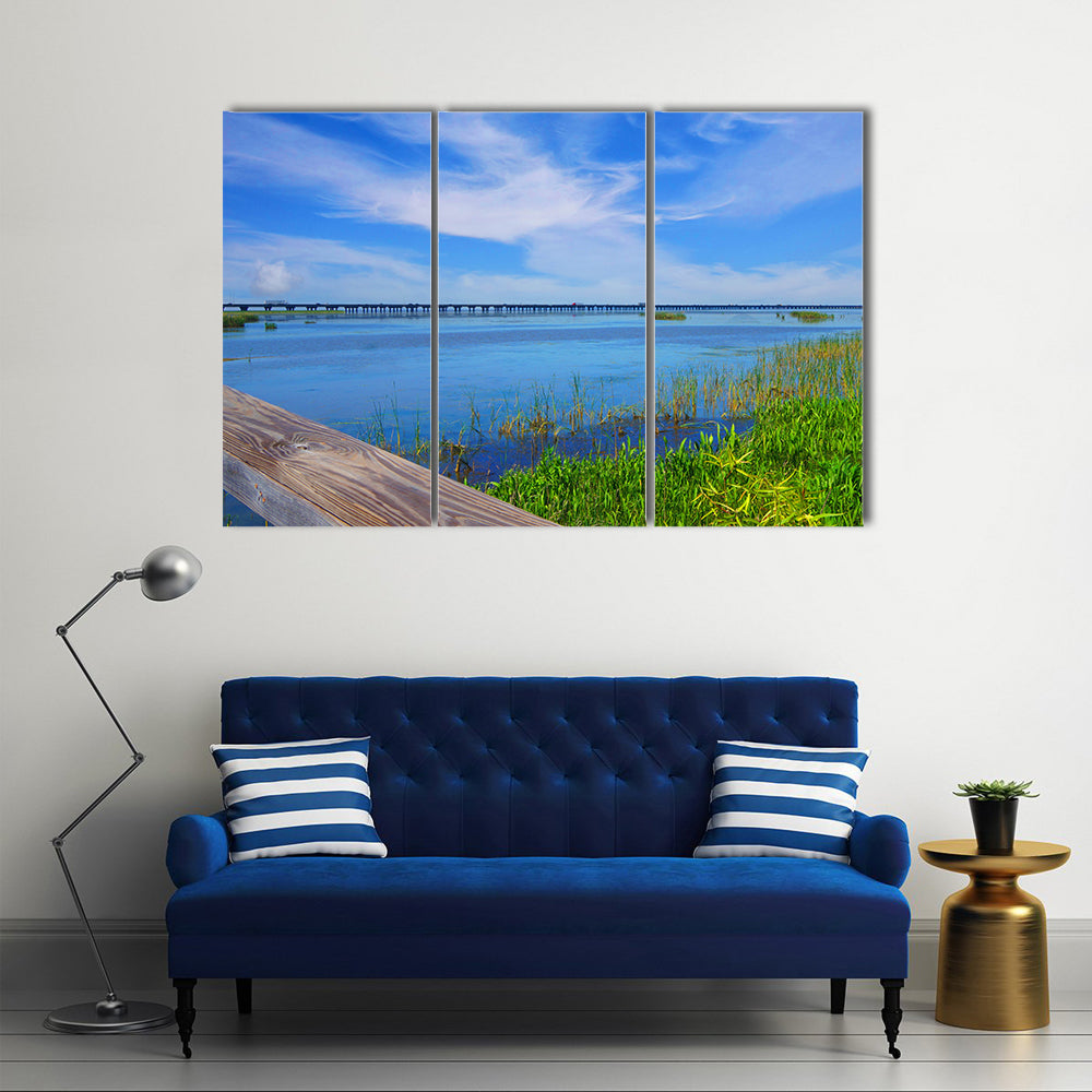 Meaher State Park Causeway Bridge Over Mobile Bay Canvas Wall Art