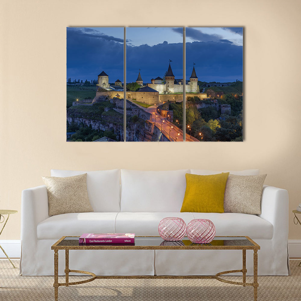 Kamianets Podilskyi Castle At Dusk In Ukraine Canvas Wall Art
