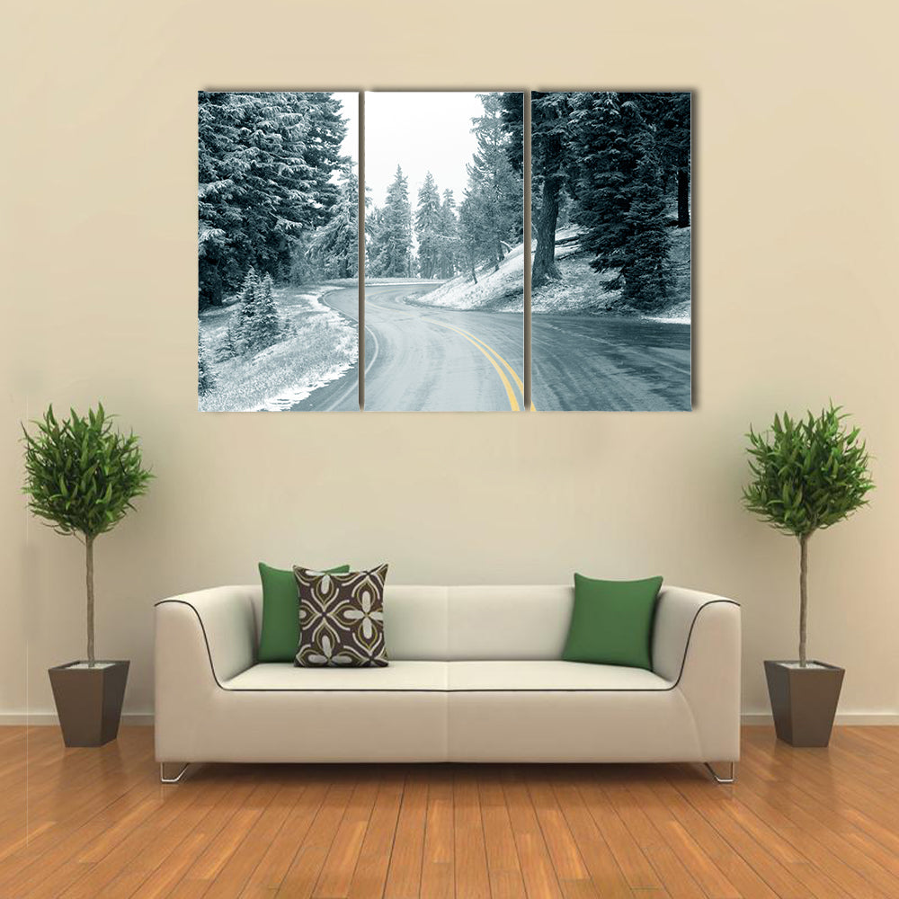 Snow On Mountain Highway In Oregon Canvas Wall Art