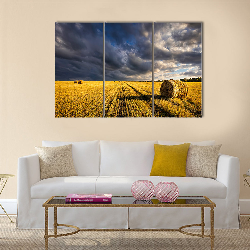 Golden Haystacks Field Canvas Wall Art