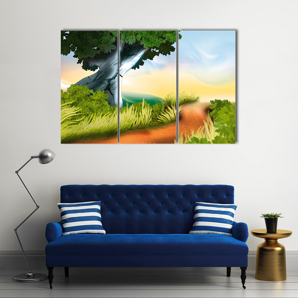 Winding Dirt Track Illustration Canvas Wall Art
